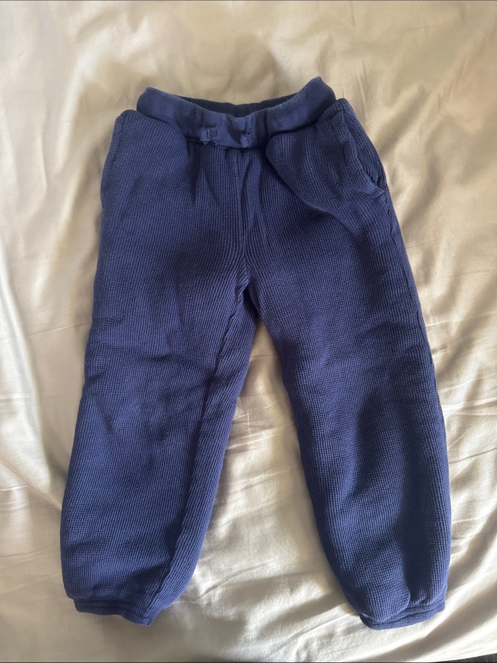 Cozy Navy Knit Kids Bottoms - Elastic Waist Sweatpants